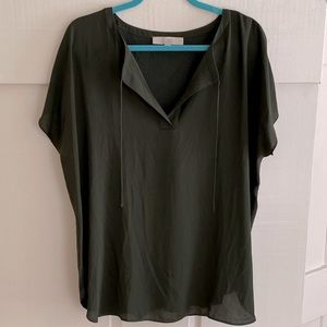 EUC Mixed Media Olive Green LOFT top, size XL